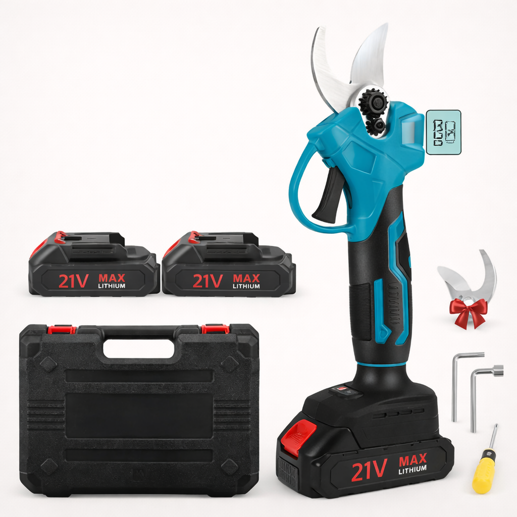 Foarfece de gradinarit fara fir,maner ergonomic, capacitate baterie 9000mAh, cu 2 baterii