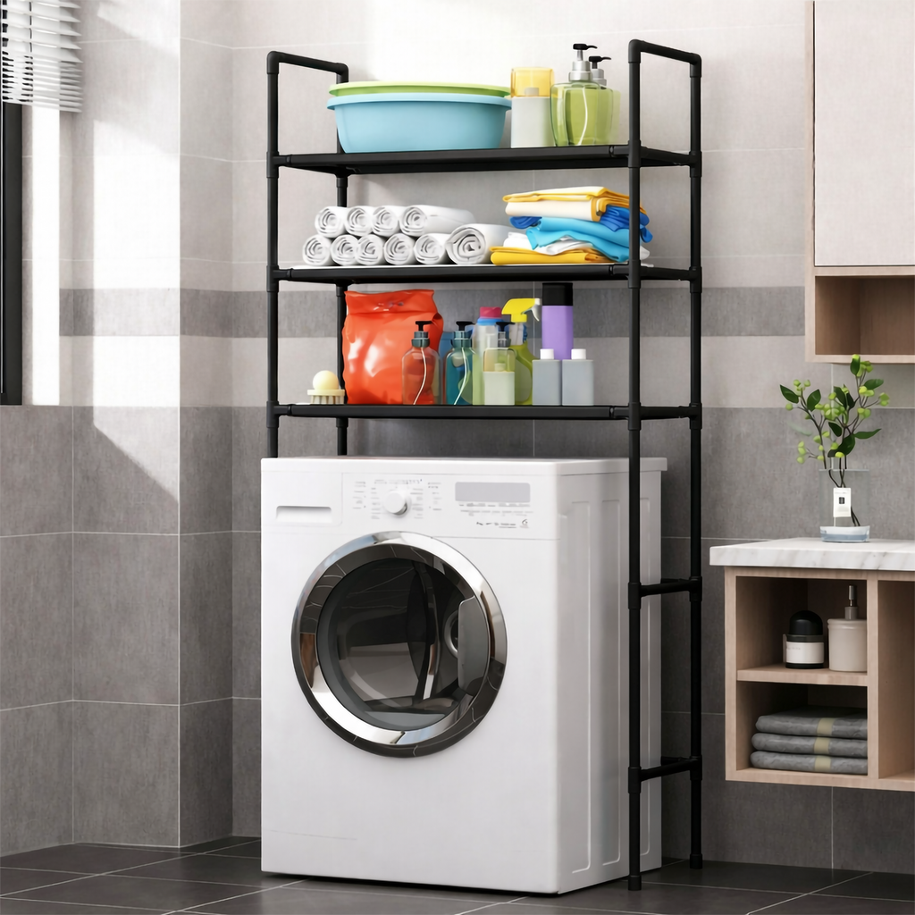 Raft depozitare pentru baie, masina de spalat, cu 3 polite, 155x72x25cm