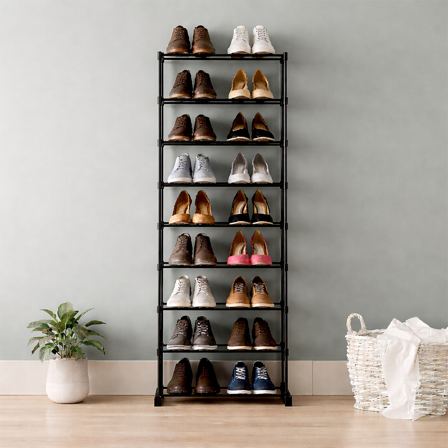 Dulap incaltaminte pentru 30 perechi, reglabil, negru, 69x16x140cm