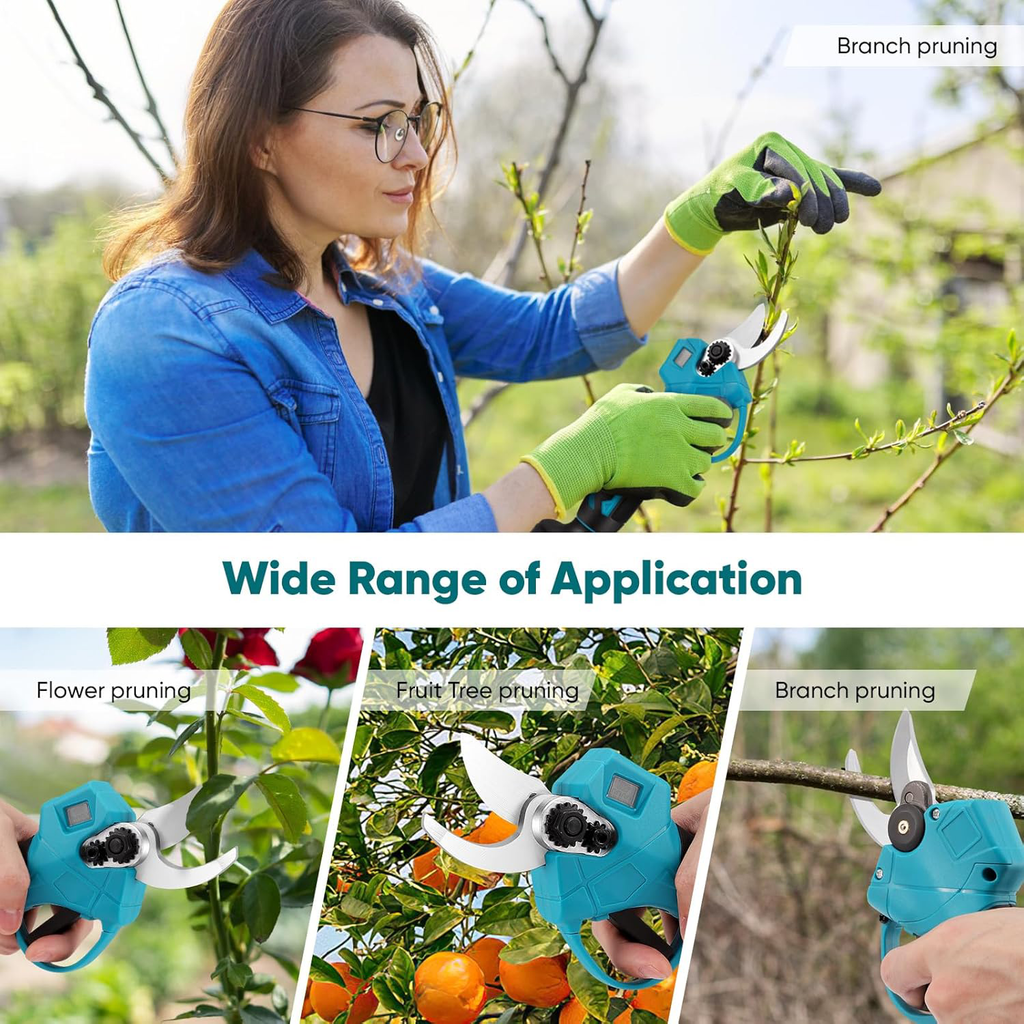 Foarfece de gradinarit fara fir,maner ergonomic, capacitate baterie 9000mAh, cu 2 baterii