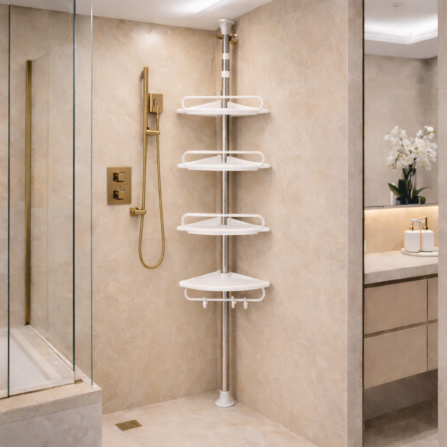 Coltar de baie telescopic 100-320cmX33.5cmX21.5cm cu 4 rafturi