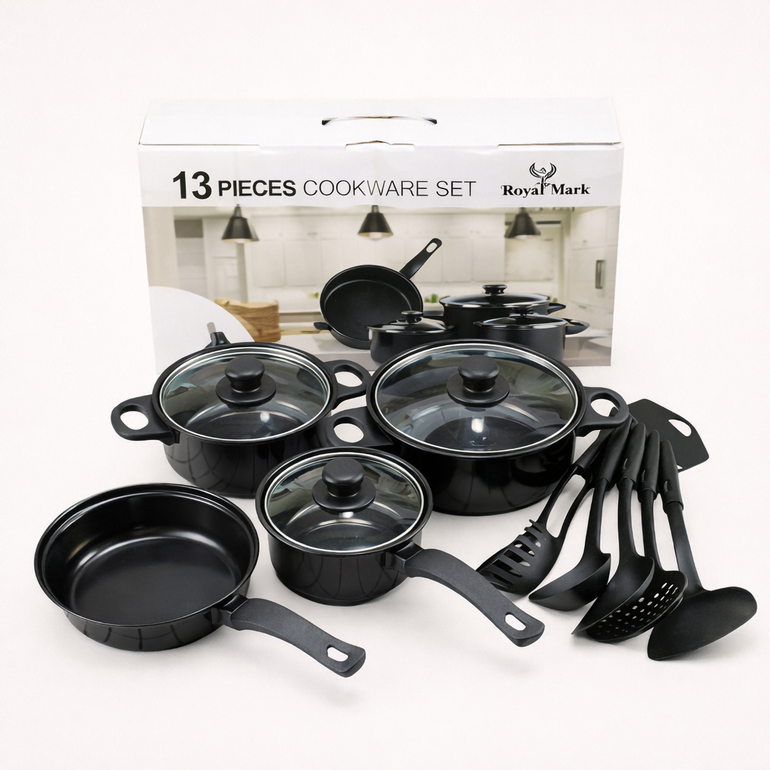 Set 13 piese oale și tigăi antiderapante cu accesorii