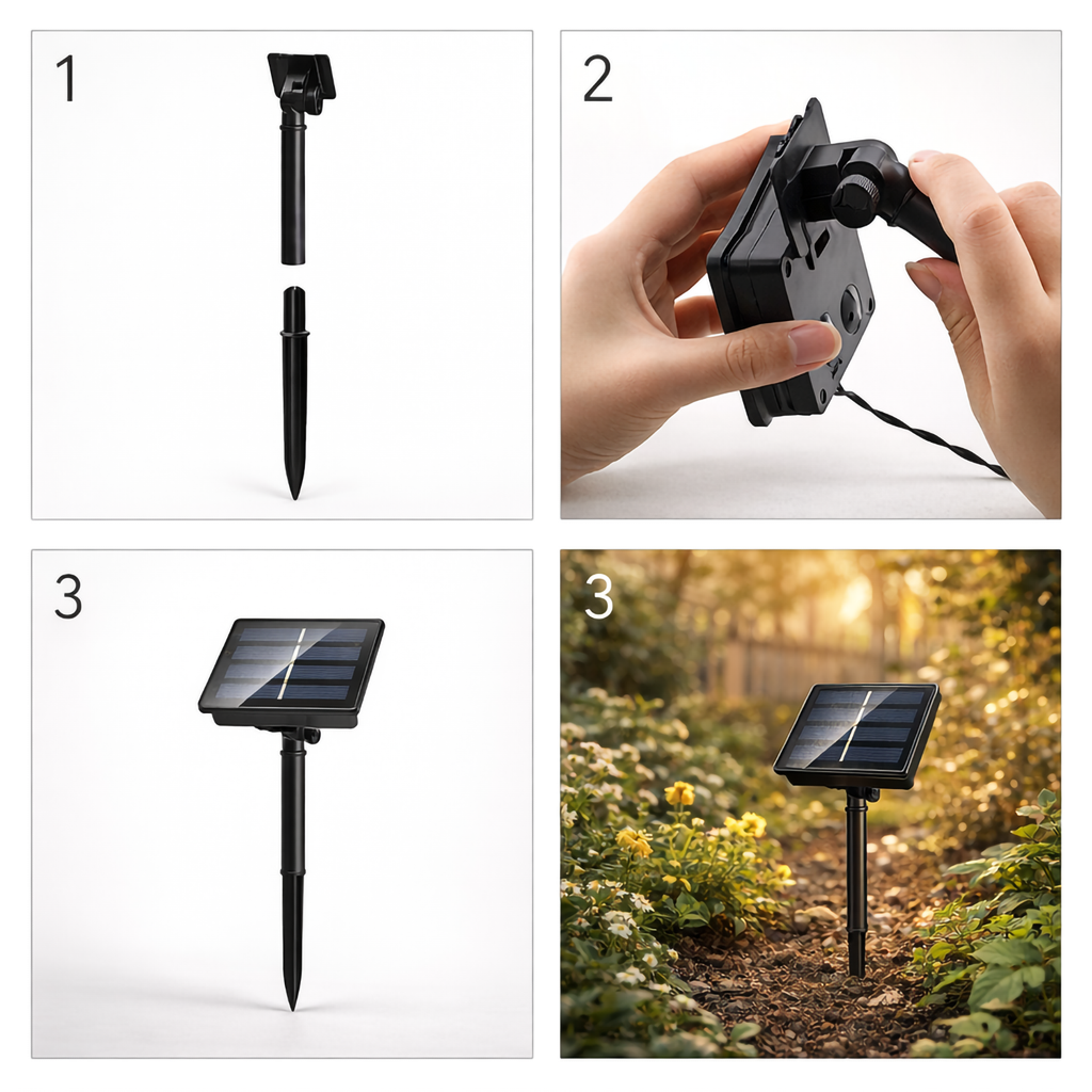 Instalatie solara luminoasa cu LED pe fir de cupru