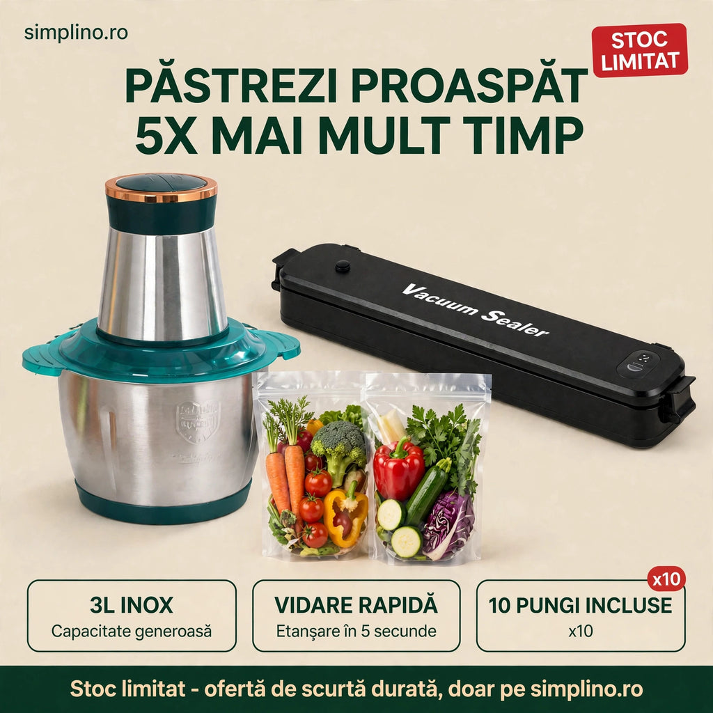 Pachet Promoțional: Tocător Electric 3L Inox + Aparat de Vidat cu 10 Pungi Incluse